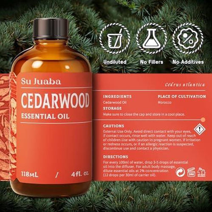 SU JUABA Zedernholz ätherisches Öl 118 ml – 100% rein, natürlich für Haar, Massage, Entspannung & Hautpflege