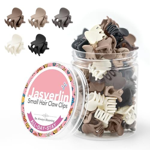 JASVERLIN Mini-Haarspangen für Frauen, Kleine Niedliche Clips für Dünnes Kurzes Lockiges Haar, Rutschfest, Mädchen Zöpfe & Dutt Styling Accessoires 50 Stück (Matte Neutrals)