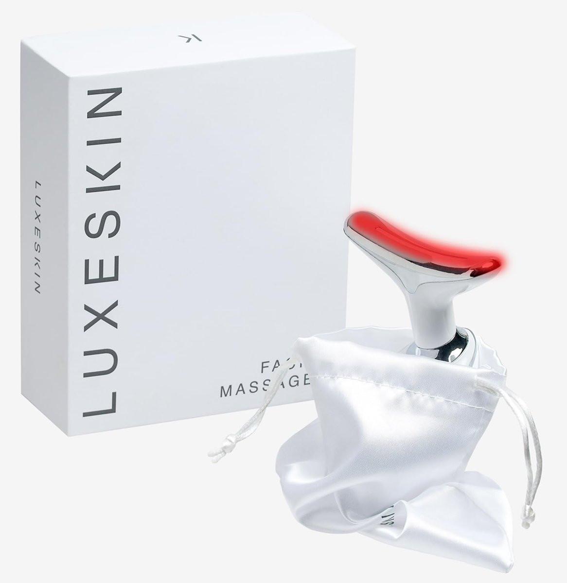 LuxeSkin 7-Farben-LED-Rotlicht-Therapie-Gesichtsmassagegerät für Gesicht und Hals, elektrisches Hautpflegegerät mit Vibration, Wärmemodus und Reisetasche