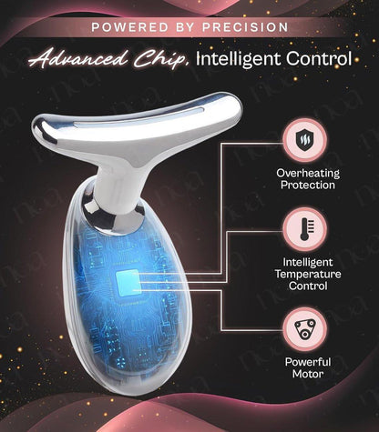 LuxeSkin 7-Farben-LED-Rotlicht-Therapie-Gesichtsmassagegerät für Gesicht und Hals, elektrisches Hautpflegegerät mit Vibration, Wärmemodus und Reisetasche