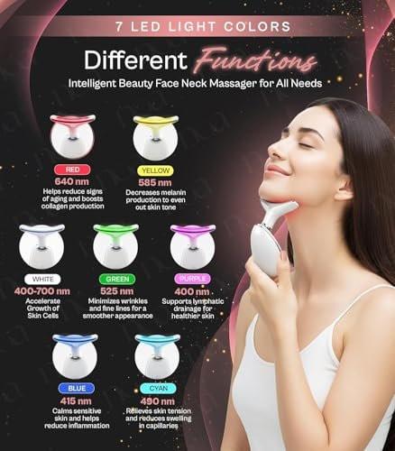 LuxeSkin 7-Farben-LED-Rotlicht-Therapie-Gesichtsmassagegerät für Gesicht und Hals, elektrisches Hautpflegegerät mit Vibration, Wärmemodus und Reisetasche