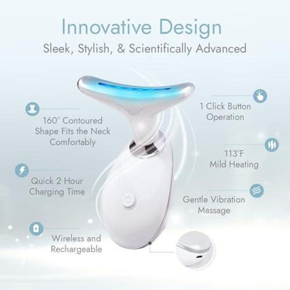 LuxeSkin 7-Farben-LED-Rotlicht-Therapie-Gesichtsmassagegerät für Gesicht und Hals, elektrisches Hautpflegegerät mit Vibration, Wärmemodus und Reisetasche