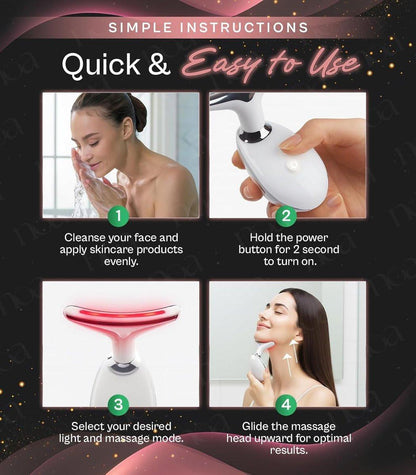 LuxeSkin 7-Farben-LED-Rotlicht-Therapie-Gesichtsmassagegerät für Gesicht und Hals, elektrisches Hautpflegegerät mit Vibration, Wärmemodus und Reisetasche