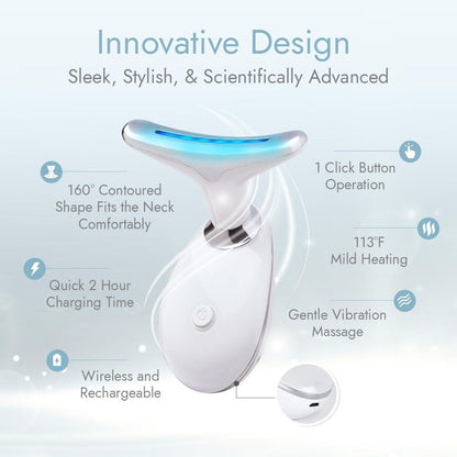 LuxeSkin 7-Farben-LED-Rotlicht-Therapie-Gesichtsmassagegerät für Gesicht und Hals, elektrisches Hautpflegegerät mit Vibration, Wärmemodus und Reisetasche