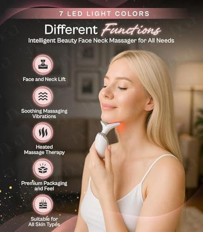 LuxeSkin 7-Farben-LED-Rotlicht-Therapie-Gesichtsmassagegerät für Gesicht und Hals, elektrisches Hautpflegegerät mit Vibration, Wärmemodus und Reisetasche