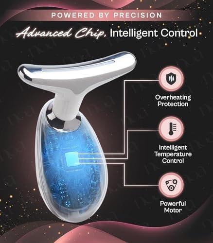LuxeSkin 7-Farben-LED-Rotlicht-Therapie-Gesichtsmassagegerät für Gesicht und Hals, elektrisches Hautpflegegerät mit Vibration, Wärmemodus und Reisetasche
