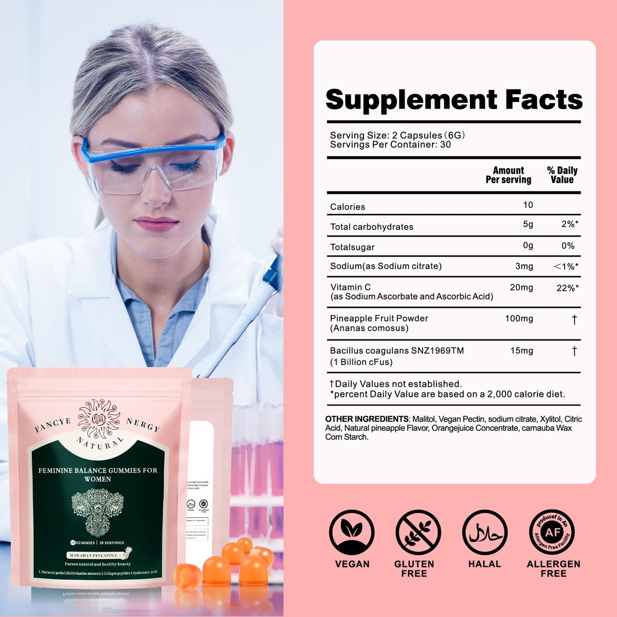 Weigloce Premium Feminine Balance Gummies für Frauen – Ananas-Gummis für die weibliche Gesundheit, Probiotika-Unterstützung, Immunsystem, glutenfrei, vegetarisch, mit Vitamin C, 60 Stück