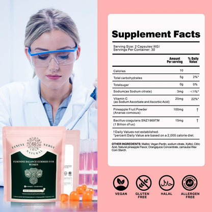 Weigloce Premium Feminine Balance Gummies für Frauen – Ananas-Gummis für die weibliche Gesundheit, Probiotika-Unterstützung, Immunsystem, glutenfrei, vegetarisch, mit Vitamin C, 60 Stück
