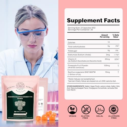 Weigloce Premium Feminine Balance Gummies für Frauen – Ananas-Gummis für die weibliche Gesundheit, Probiotika-Unterstützung, Immunsystem, glutenfrei, vegetarisch, mit Vitamin C, 60 Stück