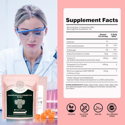 Weigloce Premium Feminine Balance Gummies für Frauen – Ananas-Gummis für die weibliche Gesundheit, Probiotika-Unterstützung, Immunsystem, glutenfrei, vegetarisch, mit Vitamin C, 60 Stück