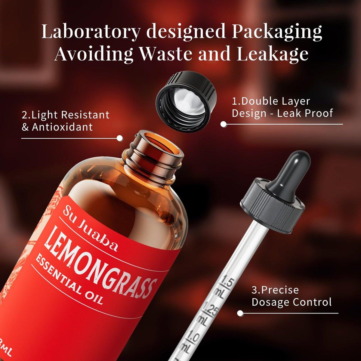 SU JUABA Zitronengras ätherisches Öl 118 ml – 100% rein natürlich für Diffuser, Hautpflege, Kerzenherstellung