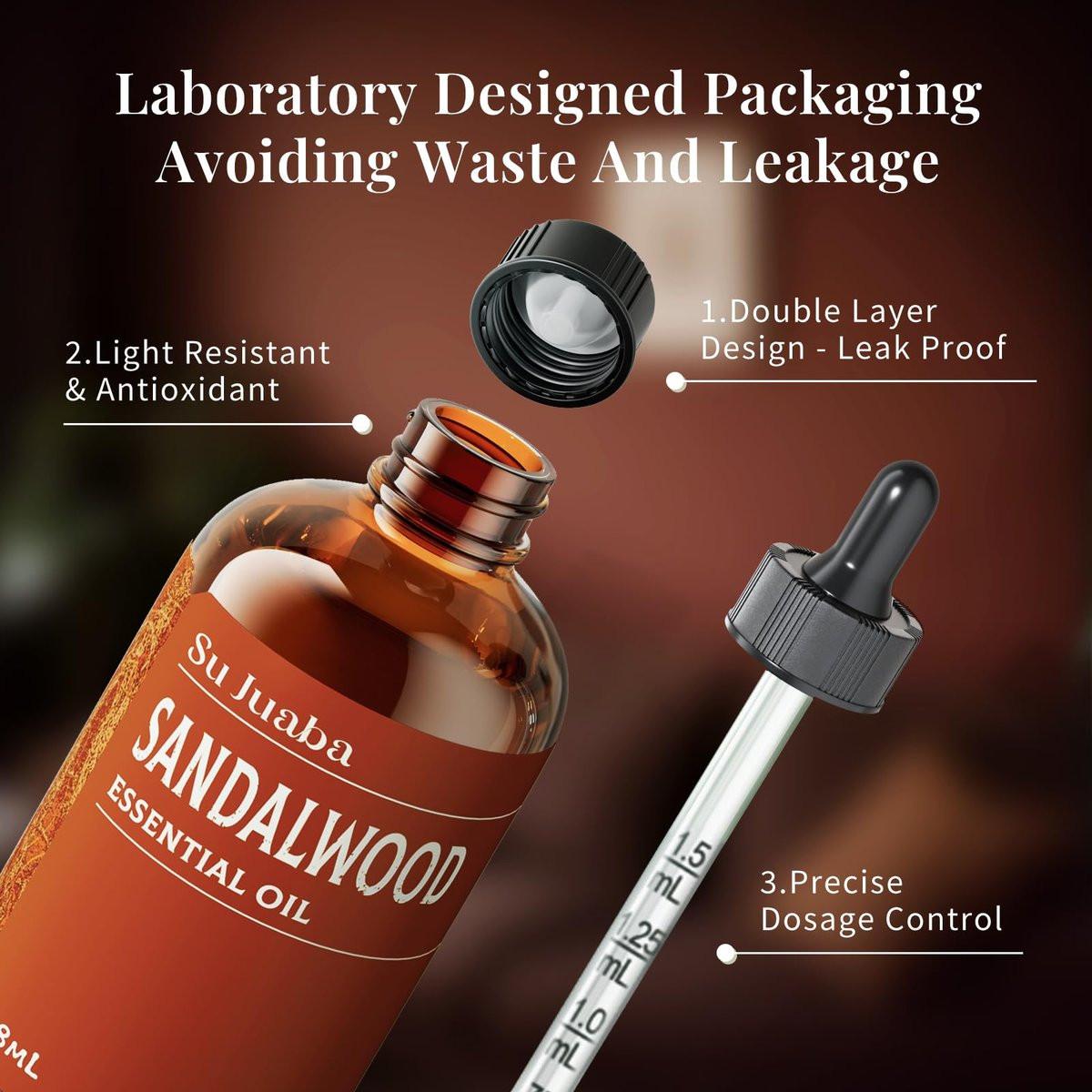 SU JUABA Sandelholzöl 118 ml – 100% natürliches Aromatherapieöl für Diffuser, Haut- und Haarpflege, DIY-Duft und Entspannung