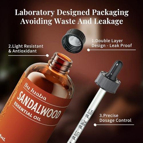 SU JUABA Sandelholzöl 118 ml – 100% natürliches Aromatherapieöl für Diffuser, Haut- und Haarpflege, DIY-Duft und Entspannung