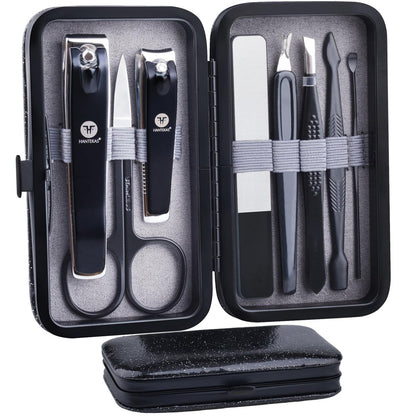 HANTEKAS Maniküre-Pediküre-Set 8-teilig – Edelstahl Nagelknipser-Set mit Ledertasche für Zuhause, Reisen und Geschenke