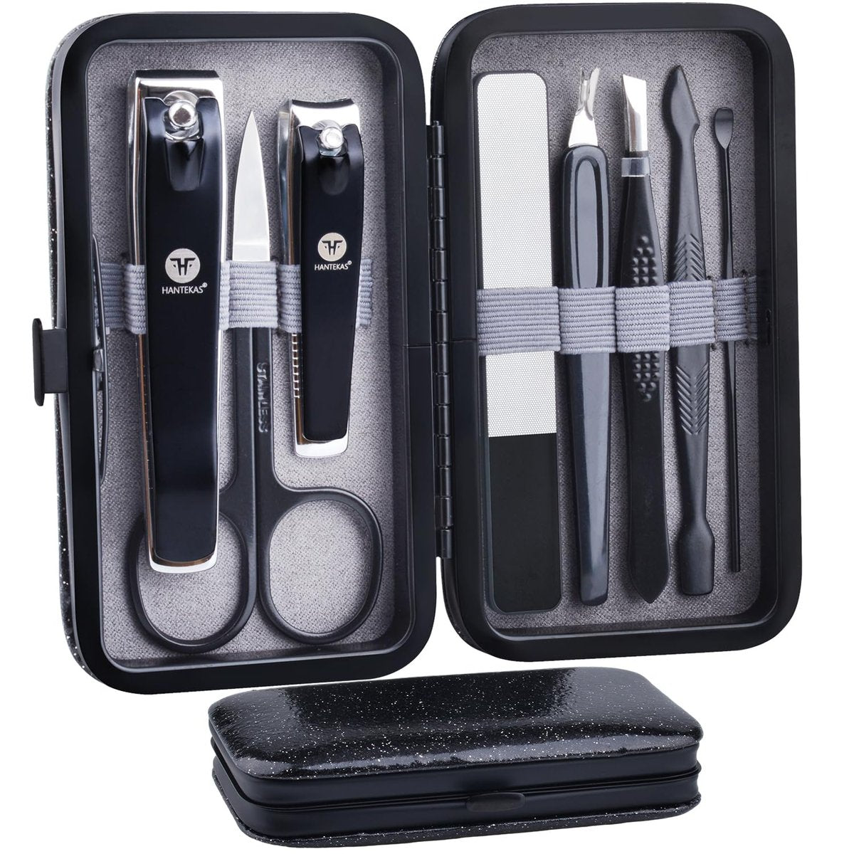 HANTEKAS Maniküre-Pediküre-Set 8-teilig – Edelstahl Nagelknipser-Set mit Ledertasche für Zuhause, Reisen und Geschenke