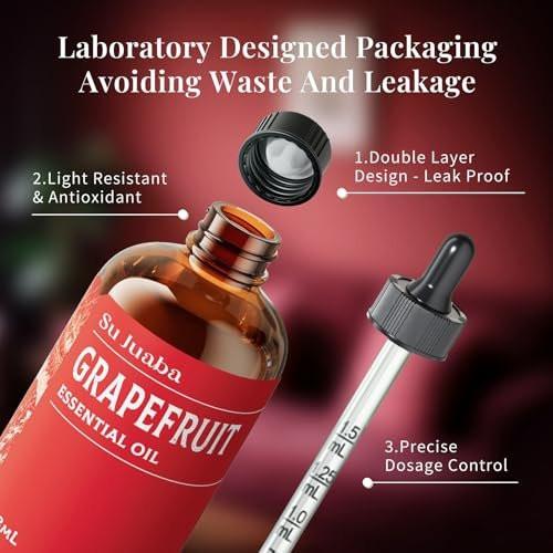 SU JUABA Grapefruit Essential Oil 4 Fl Oz, 100% Pure Natural für Massage, Diffuser, Aromatherapie, Haar- & Hautpflege – 118 ml