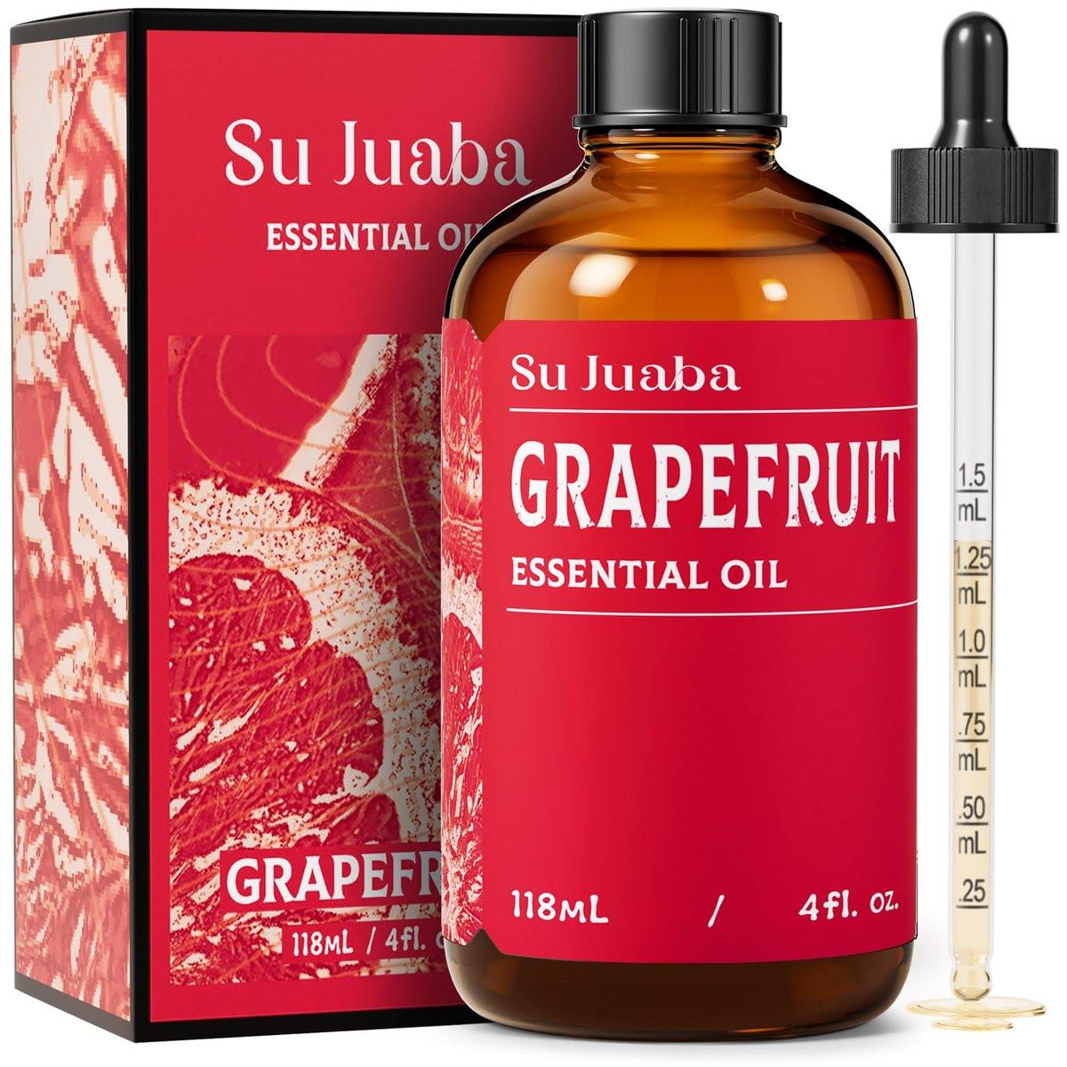 SU JUABA Grapefruit Essential Oil 4 Fl Oz, 100% Pure Natural für Massage, Diffuser, Aromatherapie, Haar- & Hautpflege – 118 ml