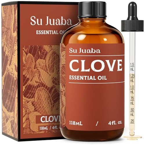 SU JUABA Nelkenöl 4 Unzen, 100% reines & natürliches Aromatherapieöl für Mundpflege, Zähne & Zahnfleisch, Diffuser, Haut, Haare - 118 ml