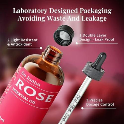 SU JUABA Rosenöl 118 ml – 100% reines Rosenöl für Gesicht, Haut, Haare, Diffuser & Aromatherapie