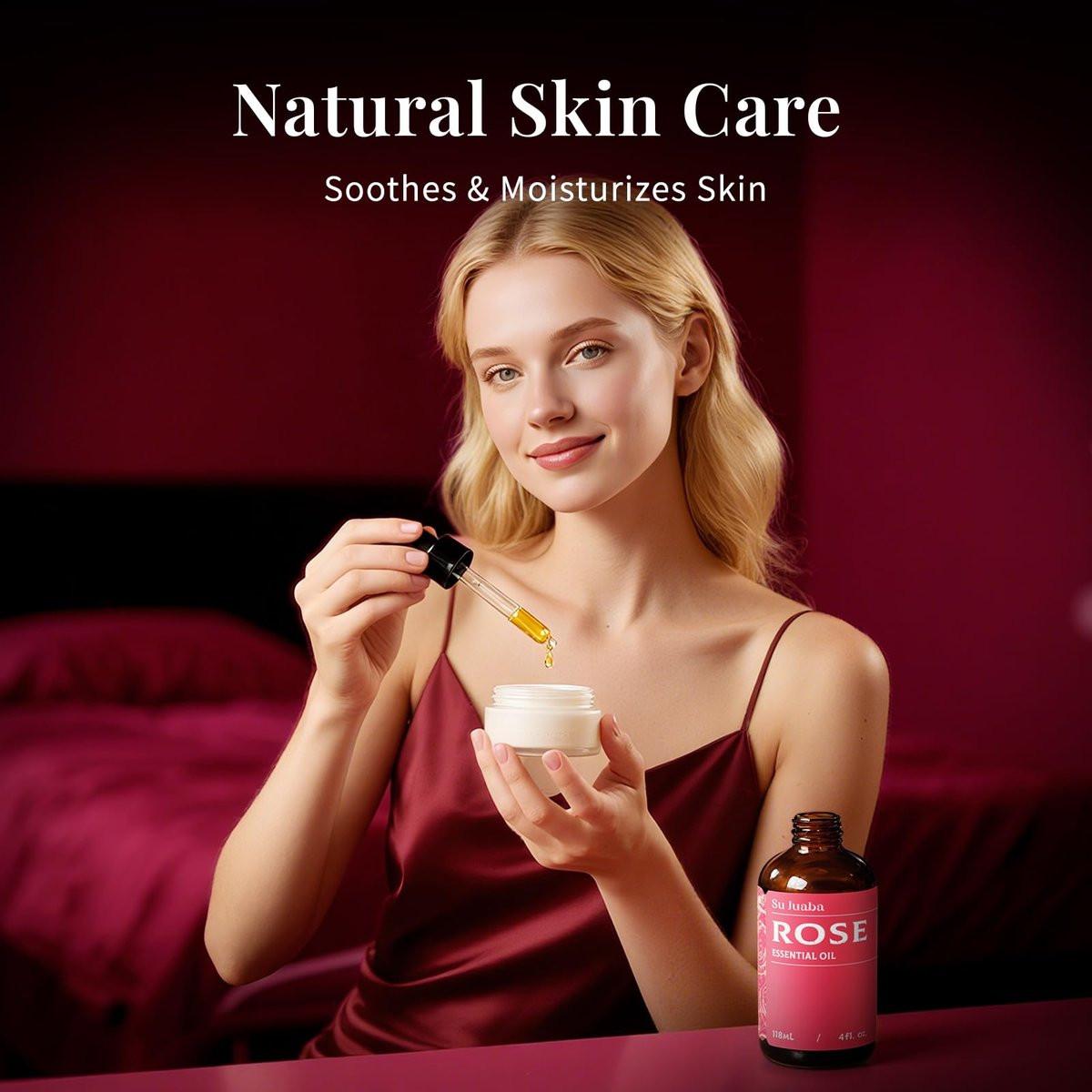 SU JUABA Rosenöl 118 ml – 100% reines Rosenöl für Gesicht, Haut, Haare, Diffuser & Aromatherapie