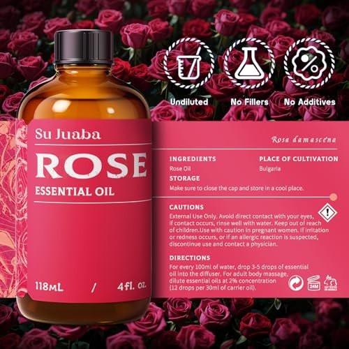 SU JUABA Rosenöl 118 ml – 100% reines Rosenöl für Gesicht, Haut, Haare, Diffuser & Aromatherapie