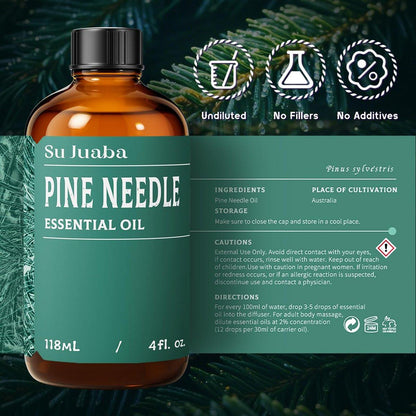 SU JUABA 118 ml Kiefern-Nadel-Ätherisches Öl, 100 % Natürlich, Aromatherapie-Öl für Diffuser, Haut, Haare, Kerzen- & Seifenherstellung