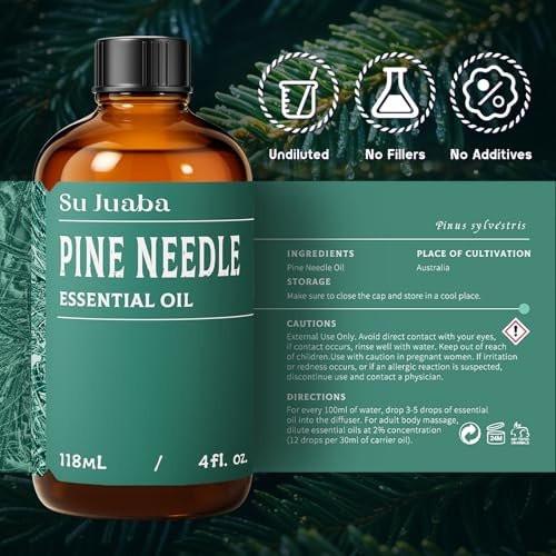 SU JUABA 118 ml Kiefern-Nadel-Ätherisches Öl, 100 % Natürlich, Aromatherapie-Öl für Diffuser, Haut, Haare, Kerzen- & Seifenherstellung