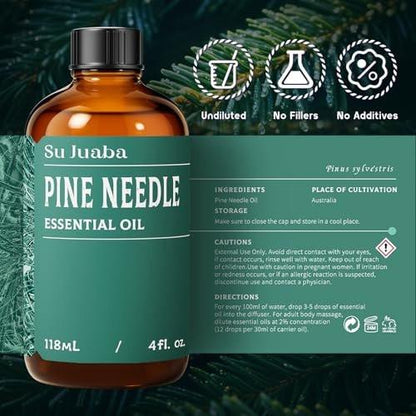 SU JUABA 118 ml Kiefern-Nadel-Ätherisches Öl, 100 % Natürlich, Aromatherapie-Öl für Diffuser, Haut, Haare, Kerzen- & Seifenherstellung