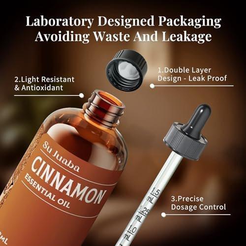 SU JUABA Zimtöl 118 ml, 100% reines Naturöl für Diffuser, Massage, Hautpflege, Aromatherapie, DIY-Kerzen, Seifen & Haushaltsreinigung