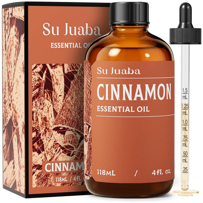 SU JUABA Zimtöl 118 ml, 100% reines Naturöl für Diffuser, Massage, Hautpflege, Aromatherapie, DIY-Kerzen, Seifen & Haushaltsreinigung