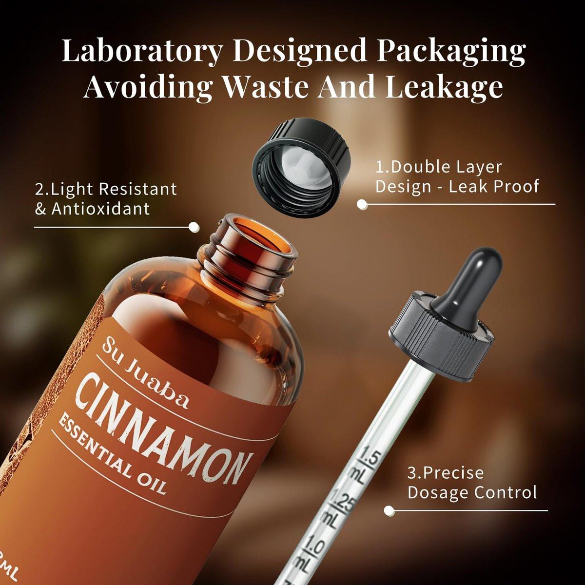 SU JUABA Zimtöl 118 ml, 100% reines Naturöl für Diffuser, Massage, Hautpflege, Aromatherapie, DIY-Kerzen, Seifen & Haushaltsreinigung