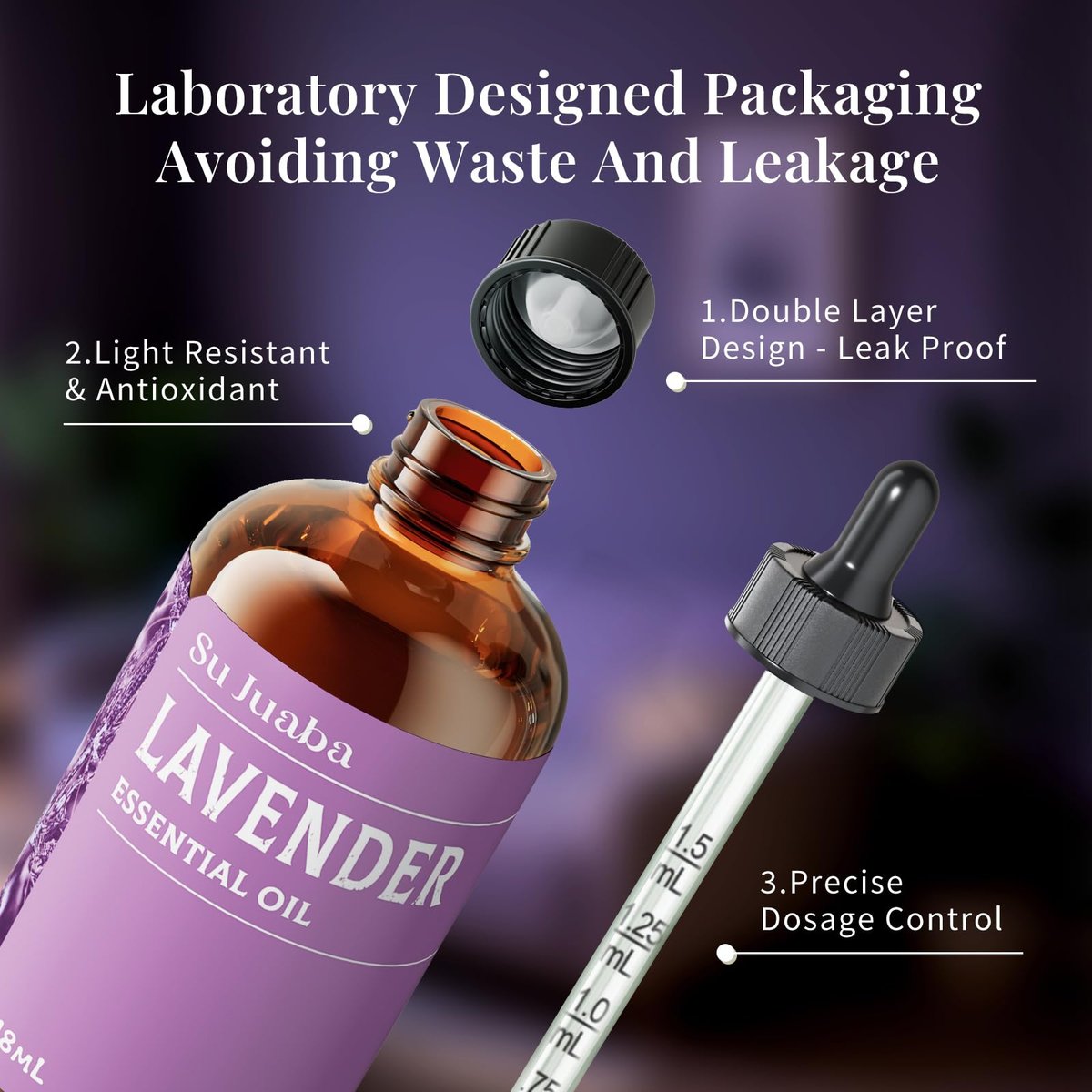 SU JUABA Lavendel Ätherisches Öl 118 ml – 100 % reines Naturöl für Diffuser, Hautpflege, Entspannung, Schlaf & Trocknerbälle
