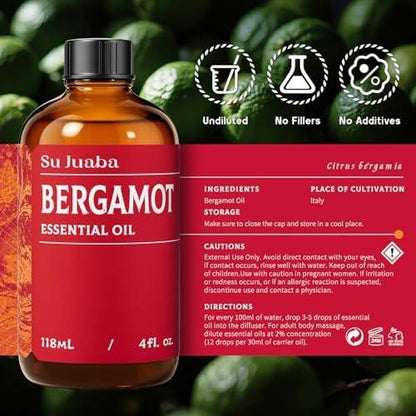 SU JUABA Bergamot-Öl 118 ml – 100% reines natürliches ätherisches Öl für Aromatherapie, Diffuser, Haut und Haare