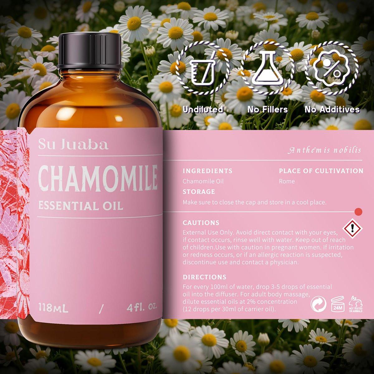 SU JUABA Kamillen Ätherisches Öl 118 ml – 100 % rein natürlich für Entspannung, Hautpflege, Massage, Schlaf & Aromatherapie