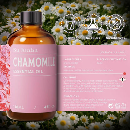 SU JUABA Kamillen Ätherisches Öl 118 ml – 100 % rein natürlich für Entspannung, Hautpflege, Massage, Schlaf & Aromatherapie