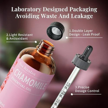 SU JUABA Kamillen Ätherisches Öl 118 ml – 100 % rein natürlich für Entspannung, Hautpflege, Massage, Schlaf & Aromatherapie