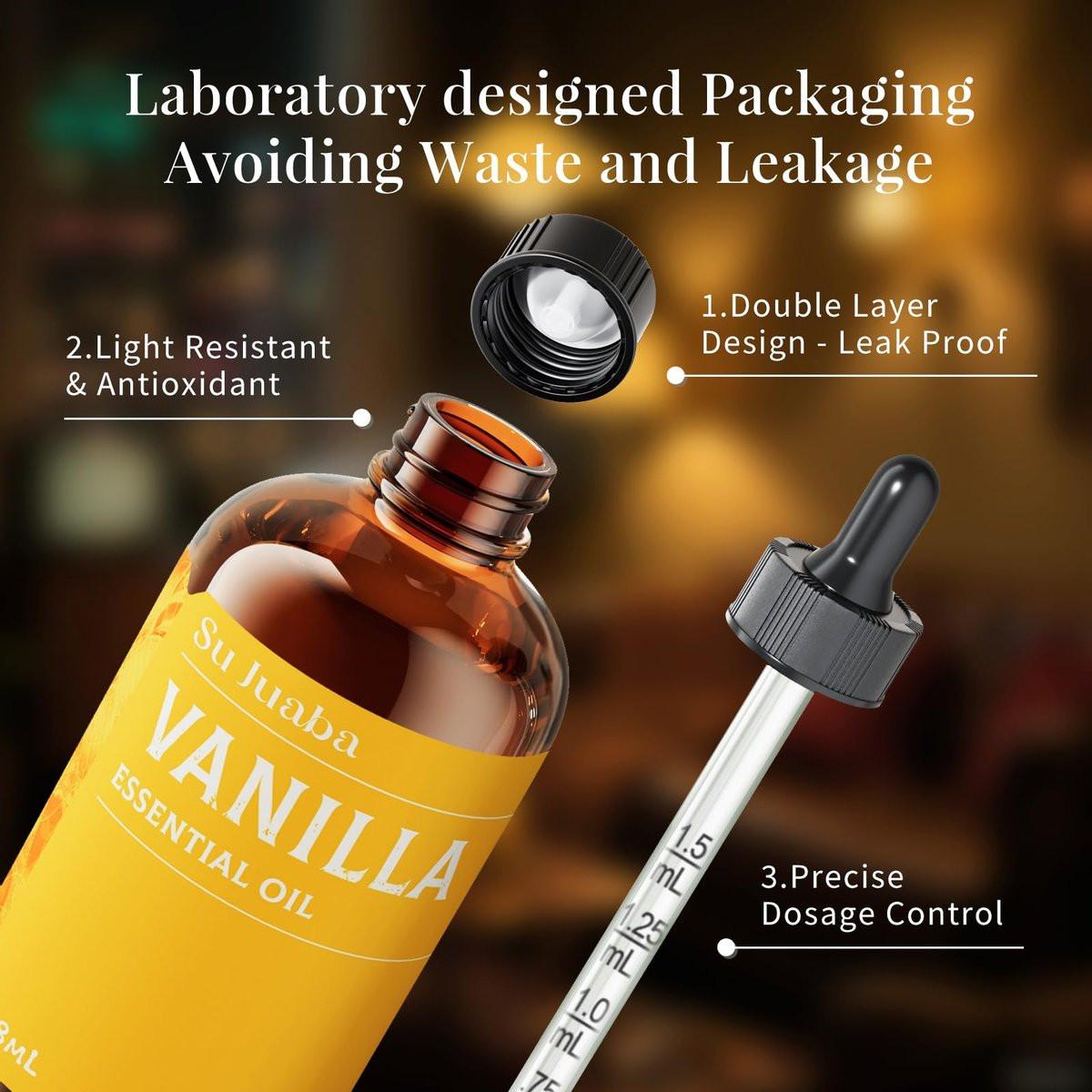 SU JUABA Vanille Ätherisches Öl 118 ml - 100% Natürliches Aromatherapieöl für Diffuser, Hautpflege, Duftkerzen und Seifenherstellung