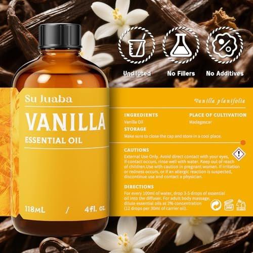 SU JUABA Vanille Ätherisches Öl 118 ml - 100% Natürliches Aromatherapieöl für Diffuser, Hautpflege, Duftkerzen und Seifenherstellung