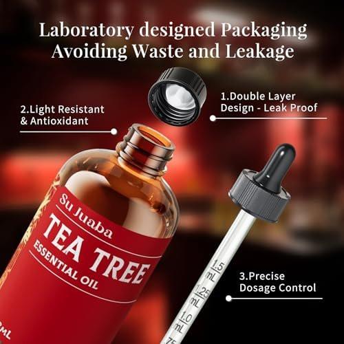 SU JUABA Teebaumöl 118 ml - 100% natürliches ätherisches Öl für Nägel, Haut, Gesicht, Haare und Shampoo