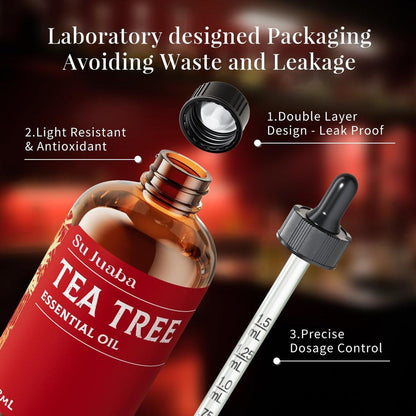 SU JUABA Teebaumöl 118 ml - 100% natürliches ätherisches Öl für Nägel, Haut, Gesicht, Haare und Shampoo