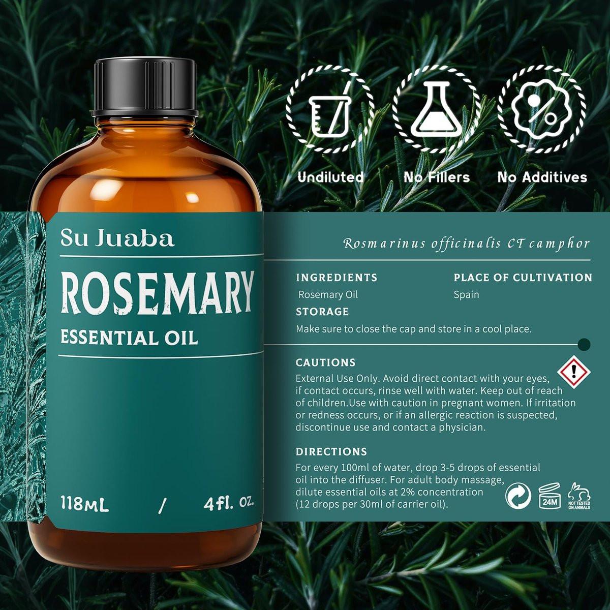 SU JUABA 118 ml Rosmarinöl, 100% reines natürliches Aromatherapieöl für Haarwachstum, Haut und Kopfhautpflege