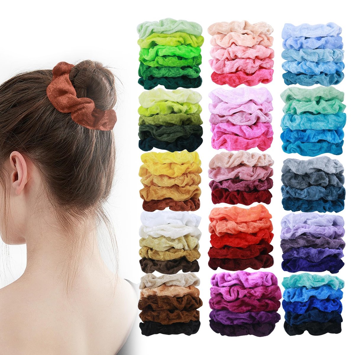 75er Set Samt-Haargummis für Frauen – Schadensfreie Haarbänder für dickes und dünnes Haar – Weiche Ponytail-Halter im Bulk – Geschenk für Mädchen
