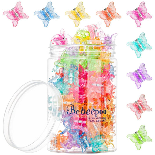 Glitzernde Mini-Schmetterlings-Haarklammern, funklige bunte Haaraccessoires für Mädchen und Frauen - 90er Y2K süße kleine Haarkrallen, 10 gemischte Farben, Set mit 100 (Glitzer)