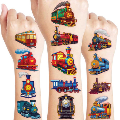 96 Stück Vintage Zug Transport temporäre Tattoos für Kinder | Niedliche Zug-Motto Geburtstagsparty-Geschenke, Schulbelohnungen & Geschenke für Jungen und Mädchen