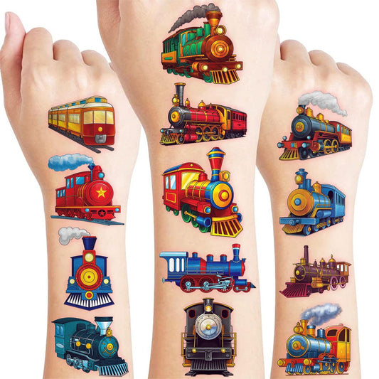 96 Stück Vintage Zug Transport temporäre Tattoos für Kinder | Niedliche Zug-Motto Geburtstagsparty-Geschenke, Schulbelohnungen & Geschenke für Jungen und Mädchen