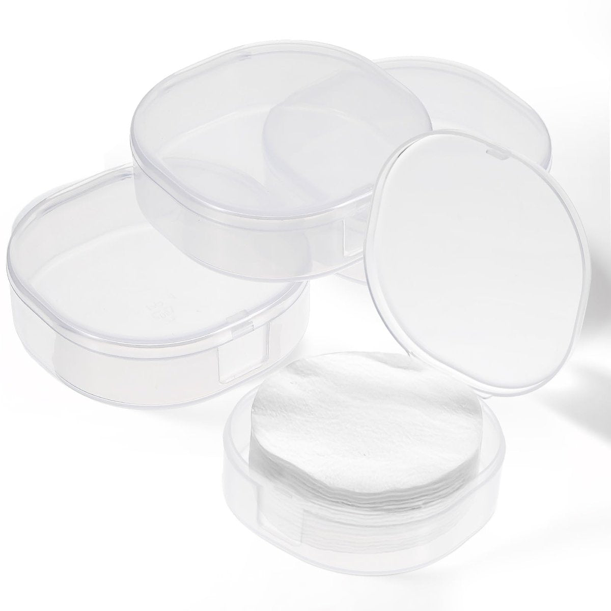 QfwdfcTrenz 4er-Pack Plastik-Wattepad-Aufbewahrungsbox – Reisefreundlicher, versiegelter Kosmetik-Wattepad-Behälter für Make-up-Entferner, Weiß