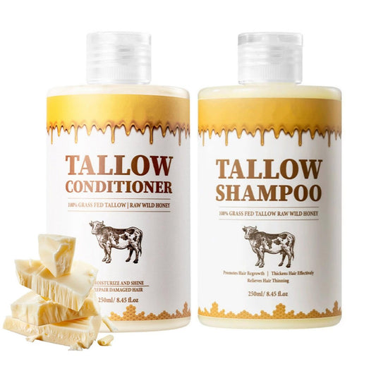 Tallow Shampoo und Conditioner Set – Natürliche Haarpflege für alle Haartypen, reinigt tiefenwirksam und spendet Feuchtigkeit, kontrolliert Öl, glättet Frizz, stärkt das Haar, verleiht Glanz und Geschmeidigkeit, pflegt Kopfhaut und Haar