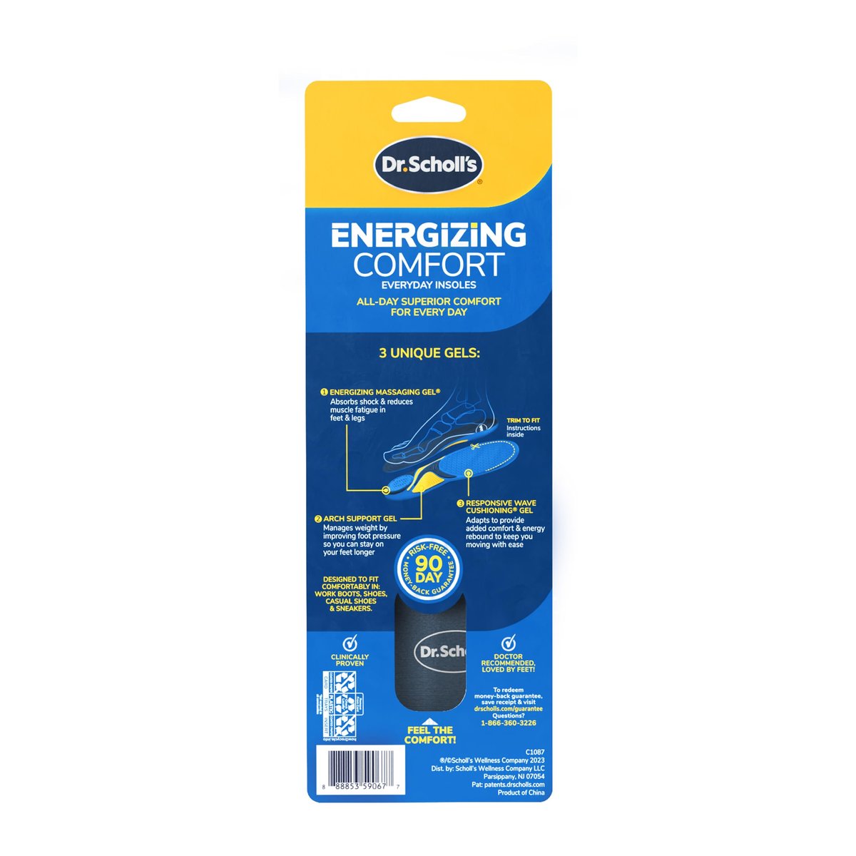 Dr. Scholl’s Energizing Comfort Damen Einlegesohlen für den Alltag mit Massagegel – klinisch bestätigt, ganztägige Energie und Komfort, patentiertes Triple-Gel-Design, stoßdämpfend, Fußgewölbestütze: 2 Paar