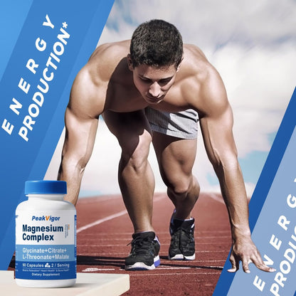 5-in-1 Magnesium Komplex mit Glycinat, Citrat, Malat & L-Threonat, 976 mg, Vitamin B6, hoch absorbierbar, glutenfrei, vegan, 90 Kapseln