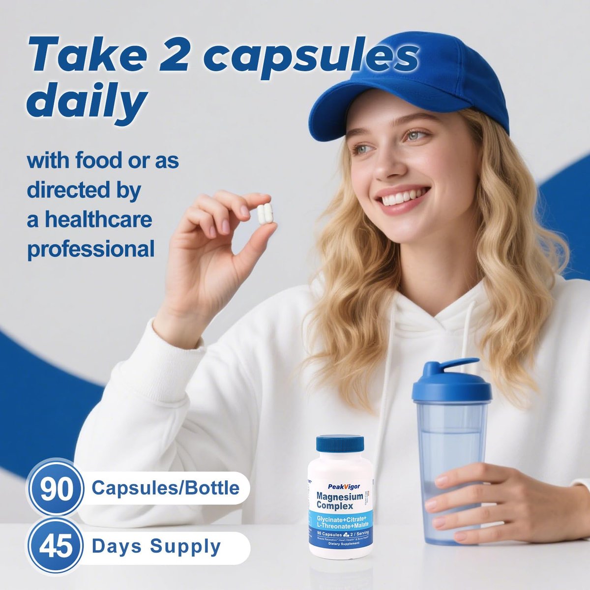 5-in-1 Magnesium Komplex mit Glycinat, Citrat, Malat & L-Threonat, 976 mg, Vitamin B6, hoch absorbierbar, glutenfrei, vegan, 90 Kapseln